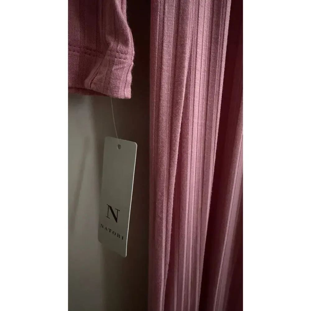 Natori Edit Skye Rib 2-Piece Lounge Set Tea Pink Top & Pants Size M Soft $68+78